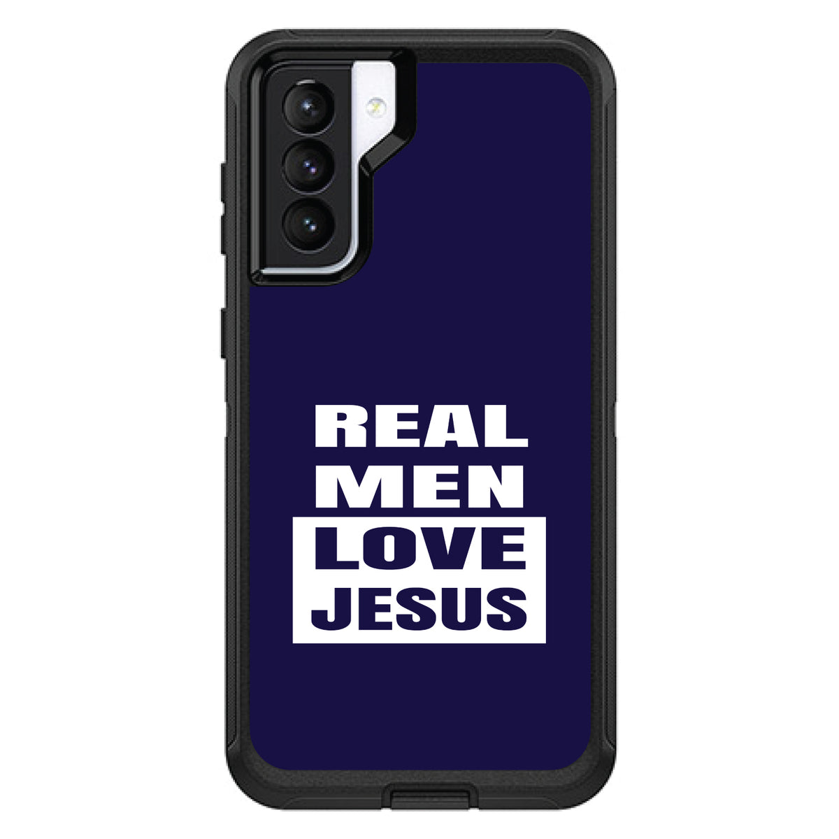 Navy Real Men Love Jesus OtterBox Defender Case for iPhone & Galaxy, view 5