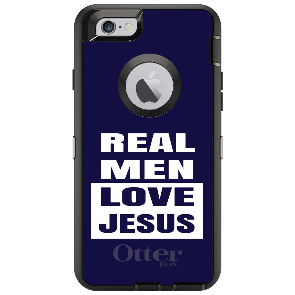 Navy Real Men Love Jesus OtterBox Defender Case for iPhone & Galaxy, view 4