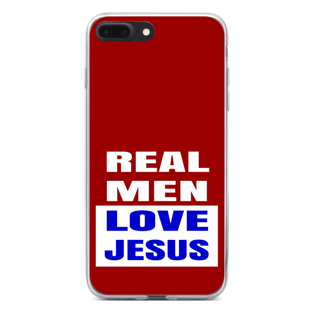 Red Blue Real Men Love Jesus Clear Shockproof iPhone Case, view 6