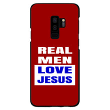 DistinctInk® Hard Plastic Snap-On Case for Apple iPhone or Samsung Galaxy - Red Blue Real Men Love Jesus