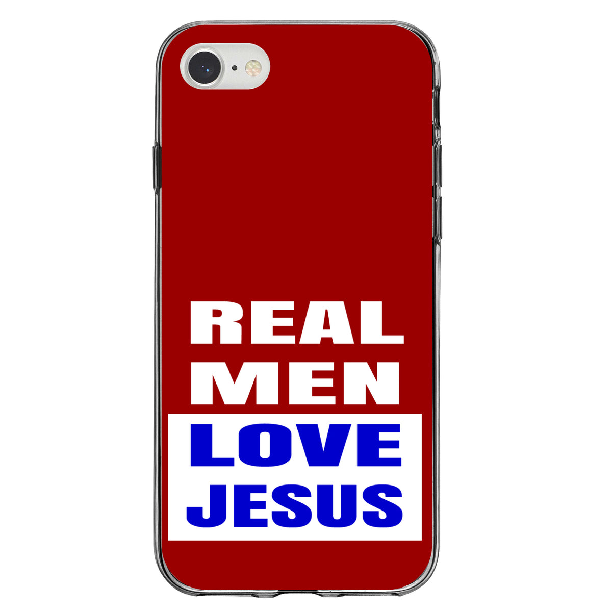 Red Blue Real Men Love Jesus Clear Shockproof iPhone Case, view 5
