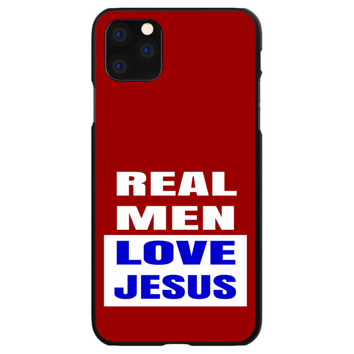 DistinctInk® Hard Plastic Snap-On Case for Apple iPhone or Samsung Galaxy - Red Blue Real Men Love Jesus
