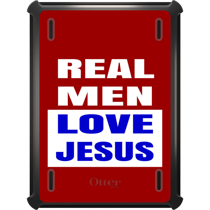 DistinctInk™ OtterBox Defender Series Case for Apple iPad / iPad Pro / iPad Air / iPad Mini - Red Blue Real Men Love Jesus