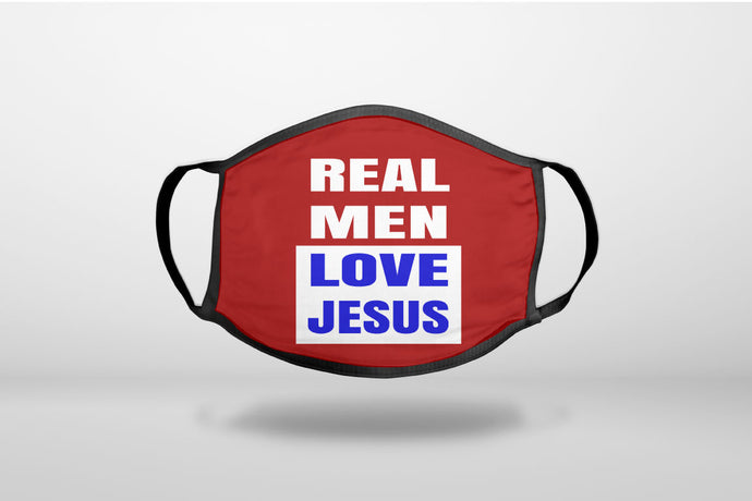 Red Blue Real Men Love Jesus - 3-Ply Reusable Soft Face Mask Covering, Unisex, Cotton Inner Layer