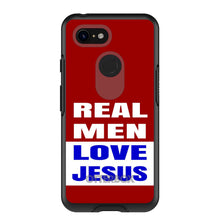 DistinctInk™ OtterBox Symmetry Series Case for Apple iPhone / Samsung Galaxy / Google Pixel - Red Blue Real Men Love Jesus
