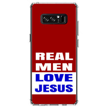 DistinctInk® Clear Shockproof Hybrid Case for Apple iPhone / Samsung Galaxy / Google Pixel - Red Blue Real Men Love Jesus