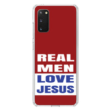 DistinctInk® Clear Shockproof Hybrid Case for Apple iPhone / Samsung Galaxy / Google Pixel - Red Blue Real Men Love Jesus
