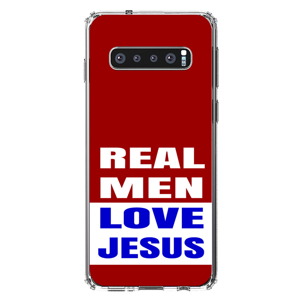 Red Blue Real Men Love Jesus Clear Shockproof iPhone Case, view 17