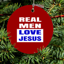 Red Blue Real Men Love Jesus Ceramic Ornament