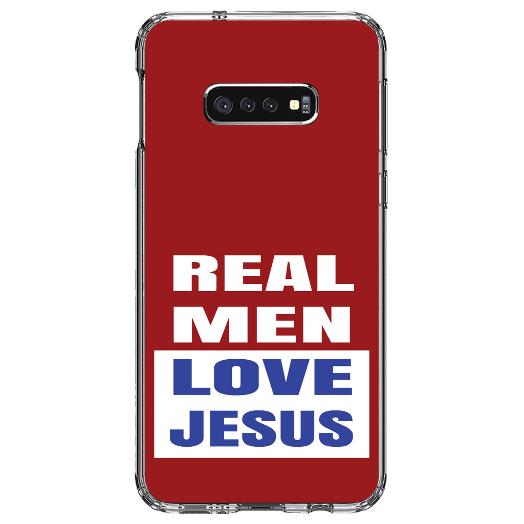 Red Blue Real Men Love Jesus Clear Shockproof iPhone Case, view 18