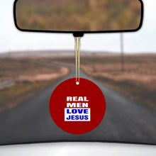 Red Blue Real Men Love Jesus Ceramic Ornament