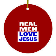 Red Blue Real Men Love Jesus Ceramic Ornament