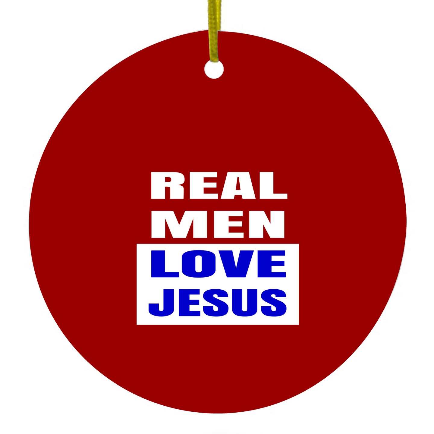 Red Blue Real Men Love Jesus Ceramic Ornament