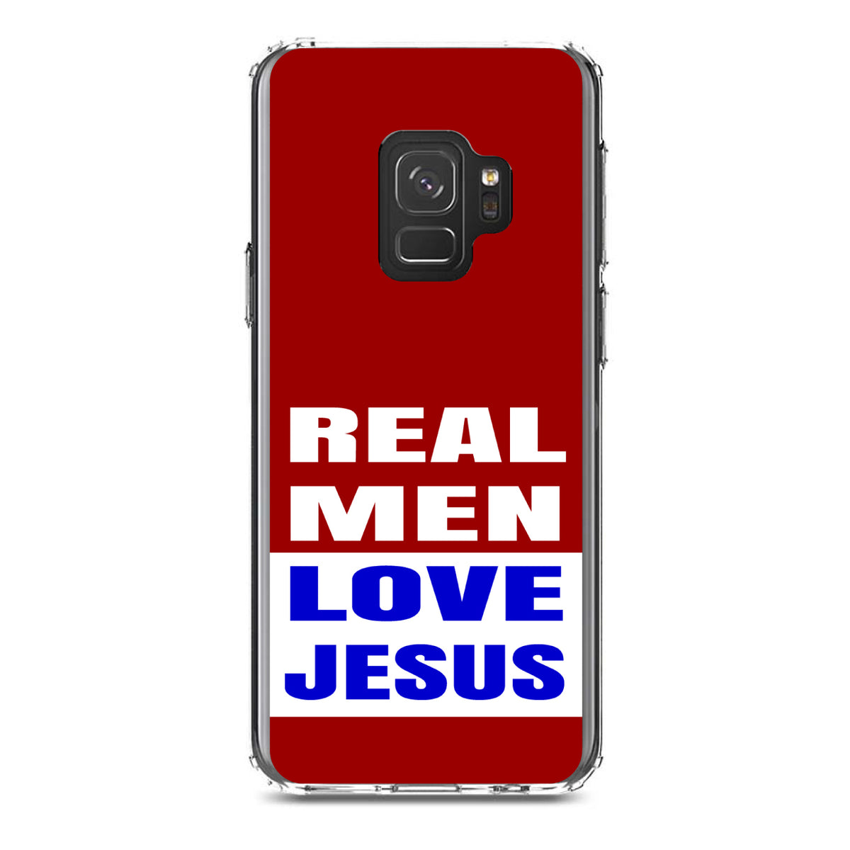 Red Blue Real Men Love Jesus Clear Shockproof iPhone Case, view 19