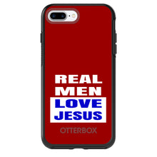 DistinctInk™ OtterBox Symmetry Series Case for Apple iPhone / Samsung Galaxy / Google Pixel - Red Blue Real Men Love Jesus
