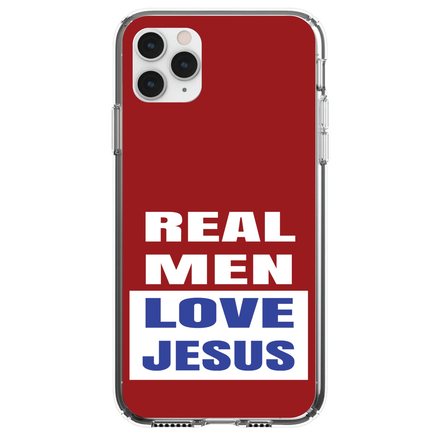 DistinctInk® Clear Shockproof Hybrid Case for Apple iPhone / Samsung Galaxy / Google Pixel - Red Blue Real Men Love Jesus