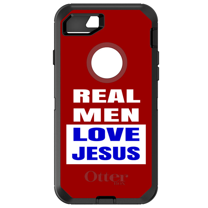 DistinctInk™ OtterBox Defender Series Case for Apple iPhone / Samsung Galaxy / Google Pixel - Red Blue Real Men Love Jesus