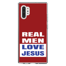 DistinctInk® Clear Shockproof Hybrid Case for Apple iPhone / Samsung Galaxy / Google Pixel - Red Blue Real Men Love Jesus