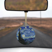 DistinctInk® Hanging Ceramic Christmas Tree Ornament with Gold String - Great Gift / Present - 2 3/4 inch Diameter - Van Gogh Starry Night