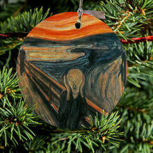 DistinctInk® Hanging Ceramic Christmas Tree Ornament with Gold String - Great Gift / Present - 2 3/4 inch Diameter - Edvard Munch The Scream