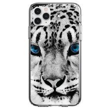 DistinctInk® Clear Shockproof Hybrid Case for Apple iPhone / Samsung Galaxy / Google Pixel - Snow Leopard Blue Eyes