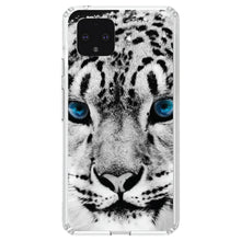 DistinctInk® Clear Shockproof Hybrid Case for Apple iPhone / Samsung Galaxy / Google Pixel - Snow Leopard Blue Eyes