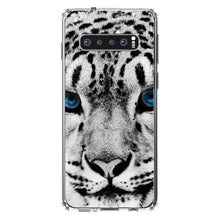DistinctInk® Clear Shockproof Hybrid Case for Apple iPhone / Samsung Galaxy / Google Pixel - Snow Leopard Blue Eyes