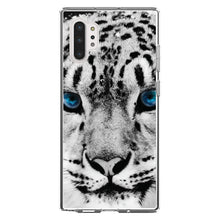 DistinctInk® Clear Shockproof Hybrid Case for Apple iPhone / Samsung Galaxy / Google Pixel - Snow Leopard Blue Eyes