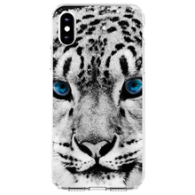 DistinctInk® Clear Shockproof Hybrid Case for Apple iPhone / Samsung Galaxy / Google Pixel - Snow Leopard Blue Eyes