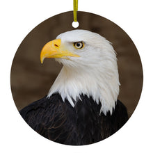DistinctInk® Hanging Ceramic Christmas Tree Ornament with Gold String - Great Gift / Present - 2 3/4 inch Diameter - American Bald Eagle
