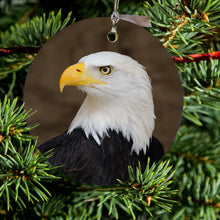 DistinctInk® Hanging Ceramic Christmas Tree Ornament with Gold String - Great Gift / Present - 2 3/4 inch Diameter - American Bald Eagle