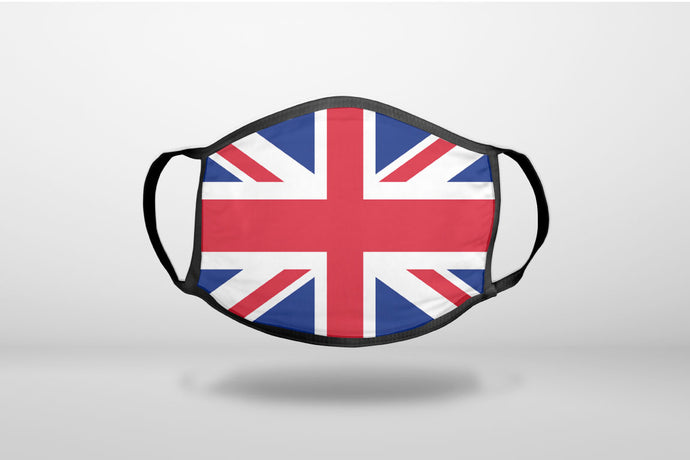 Red White Blue British Flag UK - 3-Ply Reusable Soft Face Mask Covering, Unisex, Cotton Inner Layer