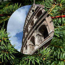 DistinctInk® Hanging Ceramic Christmas Tree Ornament with Gold String - Great Gift / Present - 2 3/4 inch Diameter - Roman Colosseum Rome