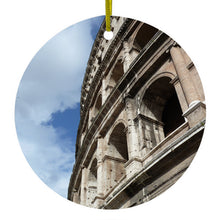 DistinctInk® Hanging Ceramic Christmas Tree Ornament with Gold String - Great Gift / Present - 2 3/4 inch Diameter - Roman Colosseum Rome