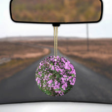 DistinctInk® Hanging Ceramic Christmas Tree Ornament with Gold String - Great Gift / Present - 2 3/4 inch Diameter - Purple Flowers Mykonos Greece