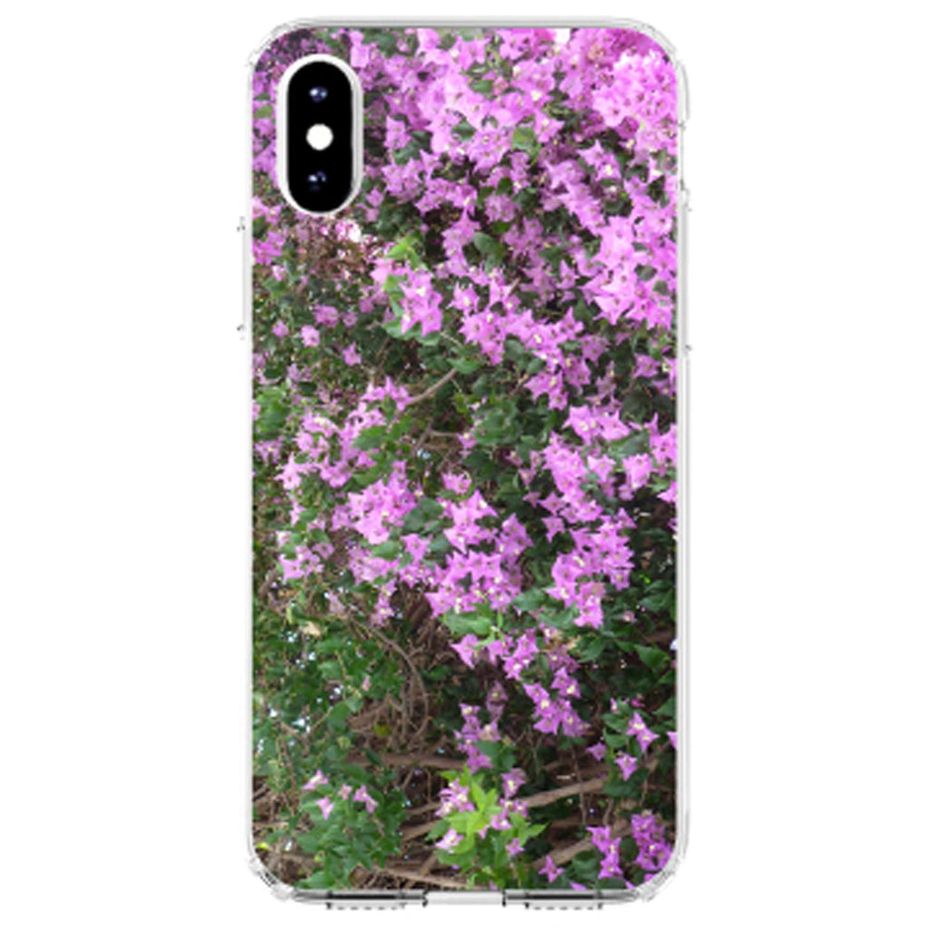 Purple Flowers Mykonos Greece Clear Shockproof iPhone Case, view 4