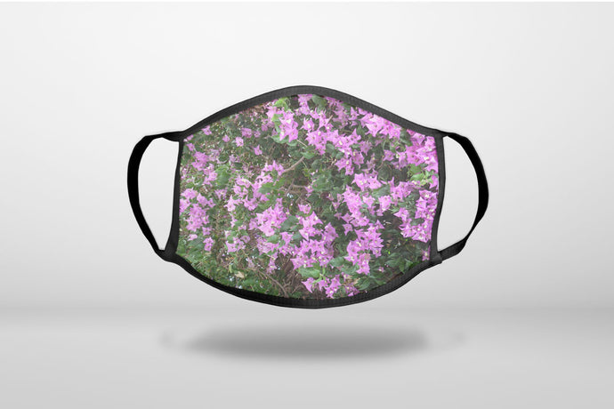 Purple Flowers Mykonos Greece - 3-Ply Reusable Soft Face Mask Covering, Unisex, Cotton Inner Layer