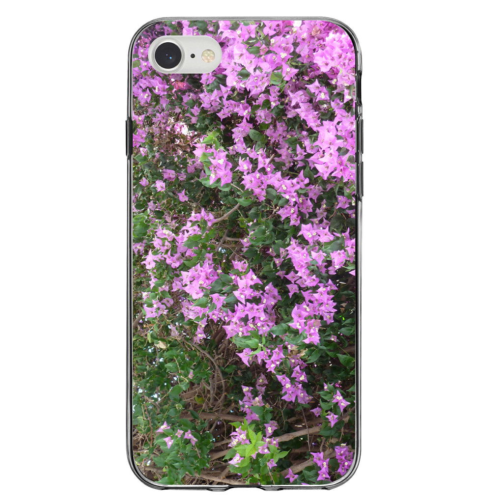 Purple Flowers Mykonos Greece Clear Shockproof iPhone Case, view 5