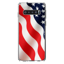 DistinctInk® Clear Shockproof Hybrid Case for Apple iPhone / Samsung Galaxy / Google Pixel - Red White Blue United States Flag USA
