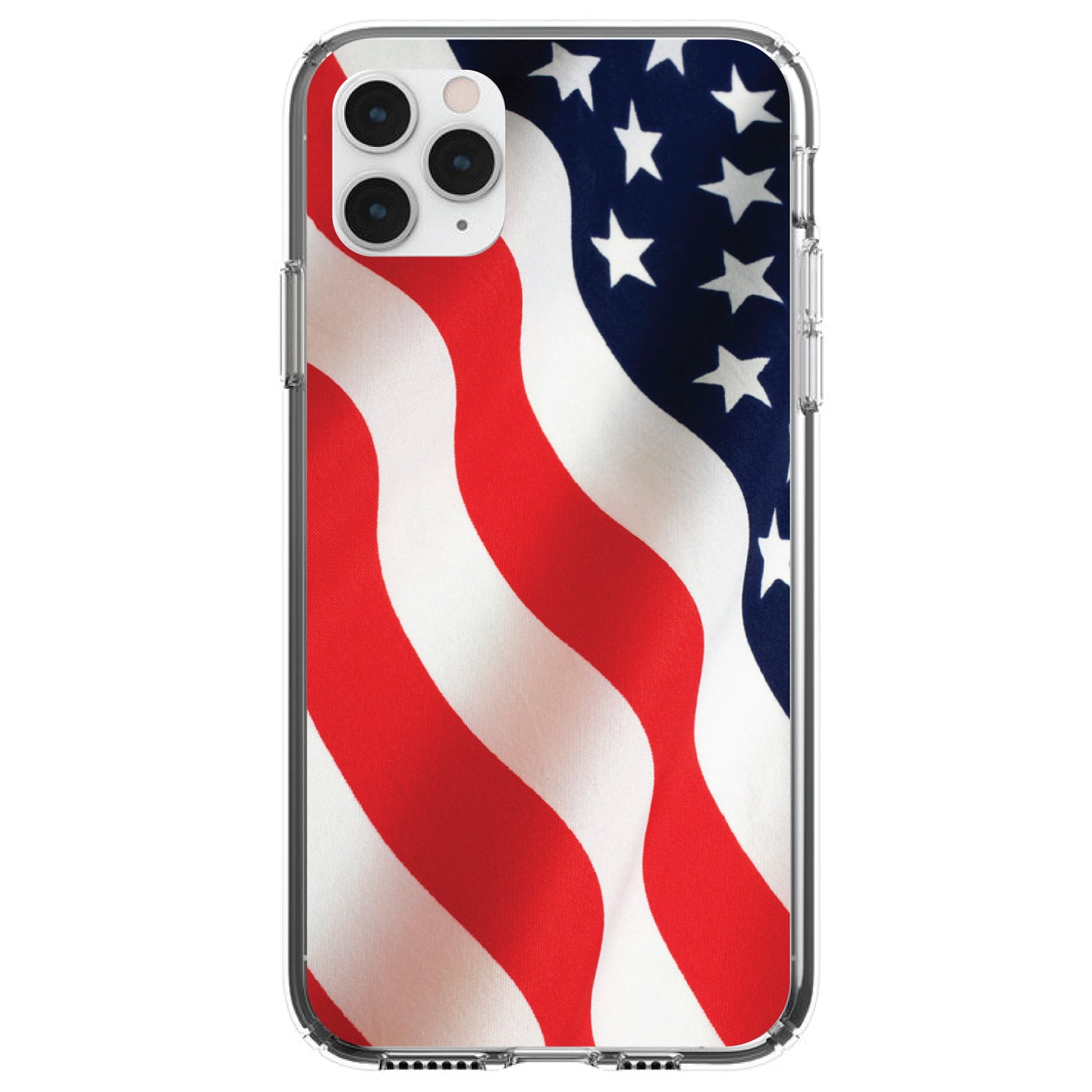 DistinctInk® Clear Shockproof Hybrid Case for Apple iPhone / Samsung Galaxy / Google Pixel - Red White Blue United States Flag USA