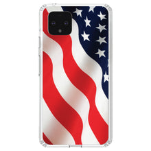 DistinctInk® Clear Shockproof Hybrid Case for Apple iPhone / Samsung Galaxy / Google Pixel - Red White Blue United States Flag USA