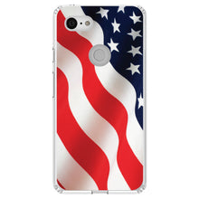 DistinctInk® Clear Shockproof Hybrid Case for Apple iPhone / Samsung Galaxy / Google Pixel - Red White Blue United States Flag USA