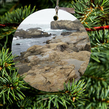 DistinctInk® Hanging Ceramic Christmas Tree Ornament with Gold String - Great Gift / Present - 2 3/4 inch Diameter - Point Lobos Reserve