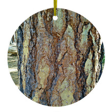 DistinctInk® Hanging Ceramic Christmas Tree Ornament with Gold String - Great Gift / Present - 2 3/4 inch Diameter - Yosemite Redwood Bark