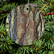 DistinctInk® Hanging Ceramic Christmas Tree Ornament with Gold String - Great Gift / Present - 2 3/4 inch Diameter - Yosemite Redwood Bark