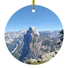 DistinctInk® Hanging Ceramic Christmas Tree Ornament with Gold String - Great Gift / Present - 2 3/4 inch Diameter - Yosemite Half Dome