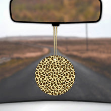 DistinctInk® Hanging Ceramic Christmas Tree Ornament with Gold String - Great Gift / Present - 2 3/4 inch Diameter - Black Beige Tan Leopard Skin Spots