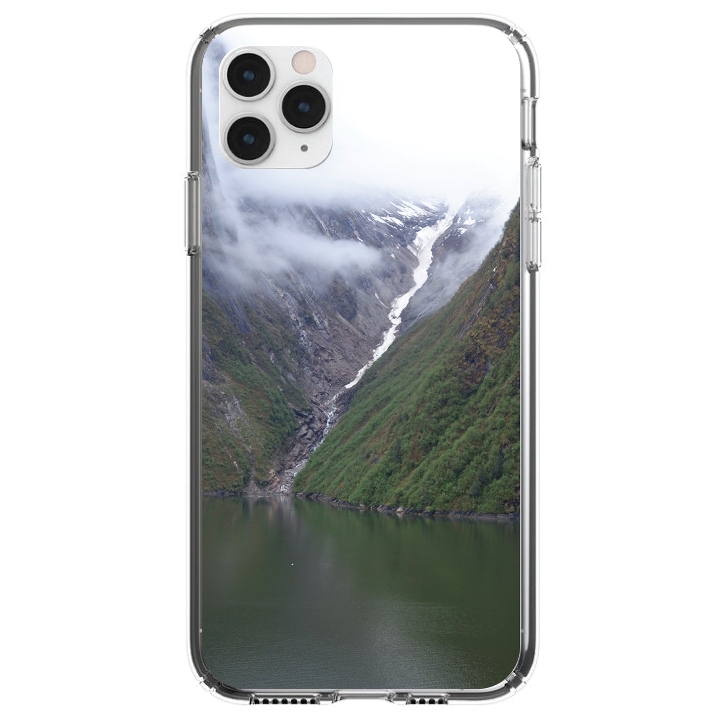DistinctInk® Clear Shockproof Hybrid Case for Apple iPhone / Samsung Galaxy / Google Pixel - Tracy Arm Fjord Waterfall