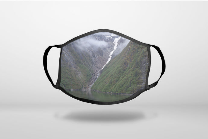 Tracy Arm Fjord Waterfall - 3-Ply Reusable Soft Face Mask Covering, Unisex, Cotton Inner Layer