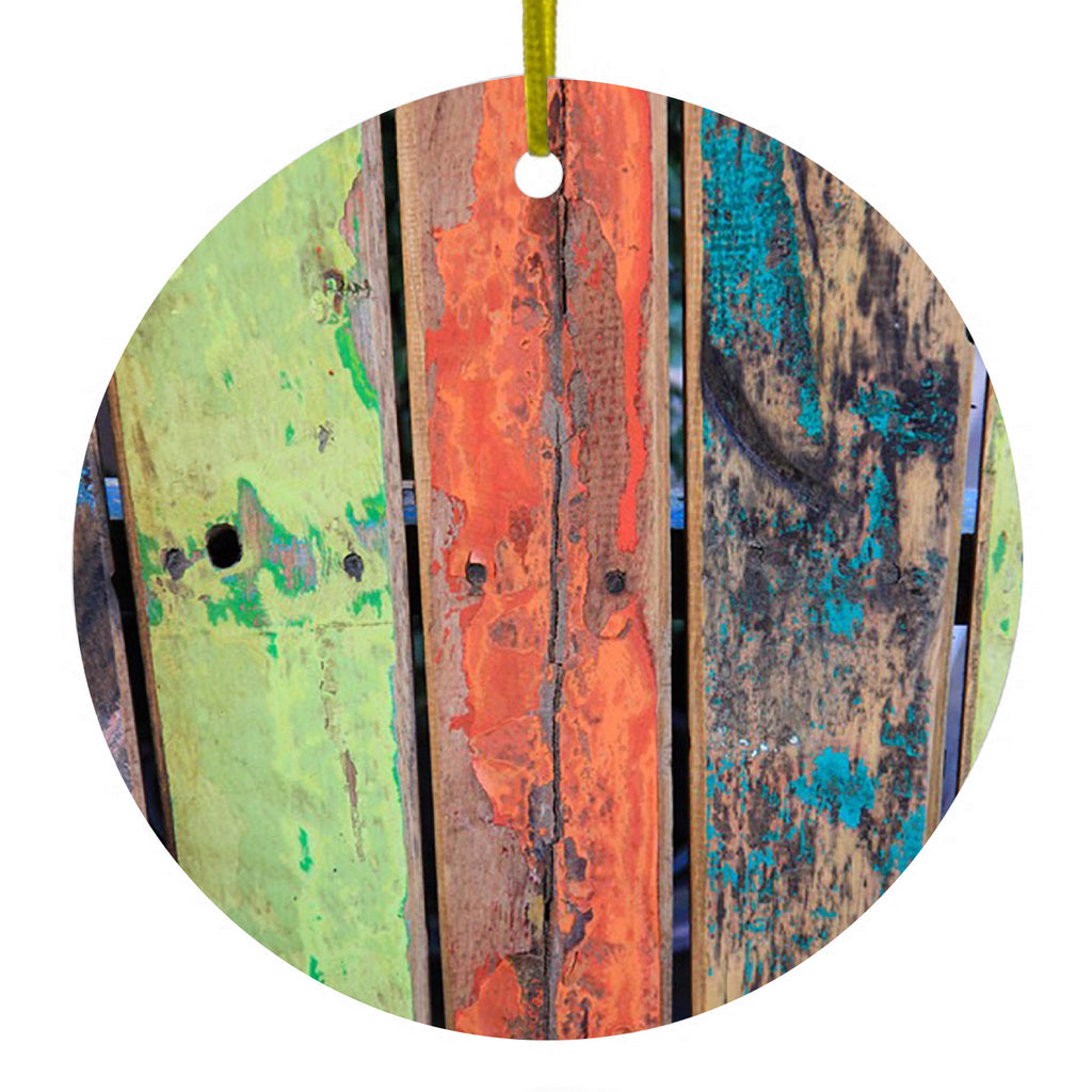 Rough Painted Wood Print Ceramic Ornament